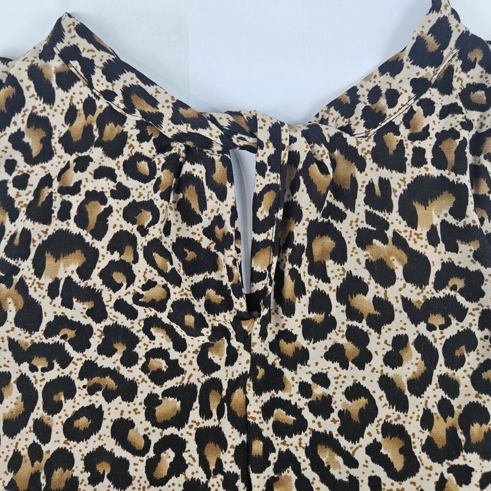 Hayden LA Leopard Animal Print Sleeveless Tie-Neck Collared Keyhole Blouse Top L - Picture 9 of 10